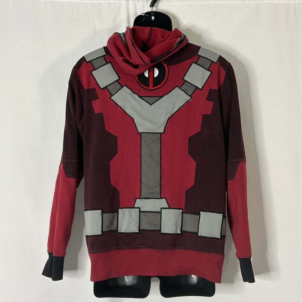 Marvel Deadpool Hoodie Zip Up Mask Cosplay Red Suit SM Mad Engine